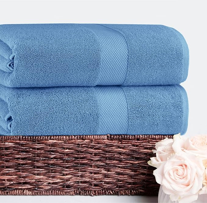 COTTON CRAFT Hotel Spa Luxury Bath Sheet - 2 Pack Oversized Extra Large 40 x 80 Towels - Heavyweight 700 GSM Pure 2 Ply Ringspun Cotton - Soft Absorbent Everyday Use Easy Care Bath Towel Set - Blue