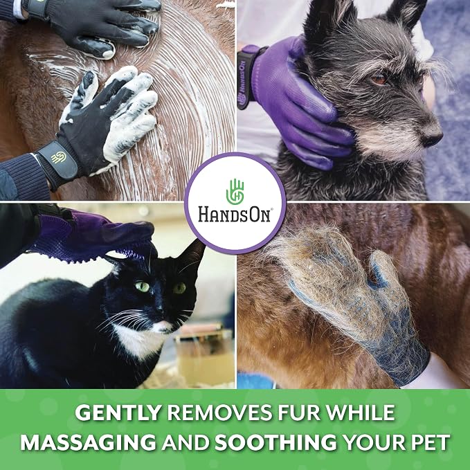Pet Shedding, Bathing, Grooming, Hair Removing Gloves, Gentle Brush for Cats, Dogs, Horses by the #1 Ranked, Award-Winning Handson Gloves (Green, Medium)