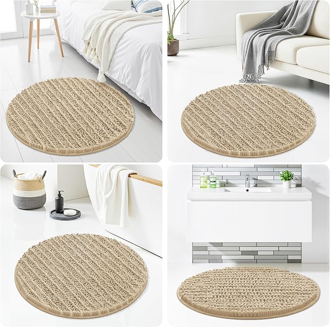Smiry Bathroom Rugs Mat Round 30x30, Soft Absorbent Chenille Bath Rugs, Non Slip Rubber Backing Machine Washable Quick Dry Bath Mats for Bathroom Floor, Tub, Shower, Home Accessories, Beige