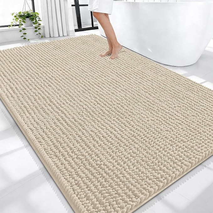 OLANLY Thick Large Bathroom Rugs 70x46, Extra Soft Absorbent Chenille Bath Rugs, Rubber Backing, Machine Wash Dry, Bath Mats for Bathroom Floor, Tub and Shower, Home Decor Accessories, Sand