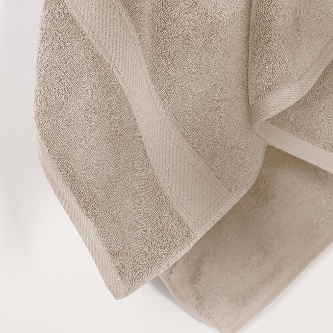 SUPERIOR Egyptian Cotton Plush & Absorbent, Bath Towel Set of 2, Stone | Quick Dry, Soft Luxury Towel Set, Bath Essentials for Bathroom, Guest Bath, Spa, 2 Piece Bath, Madeline Towels