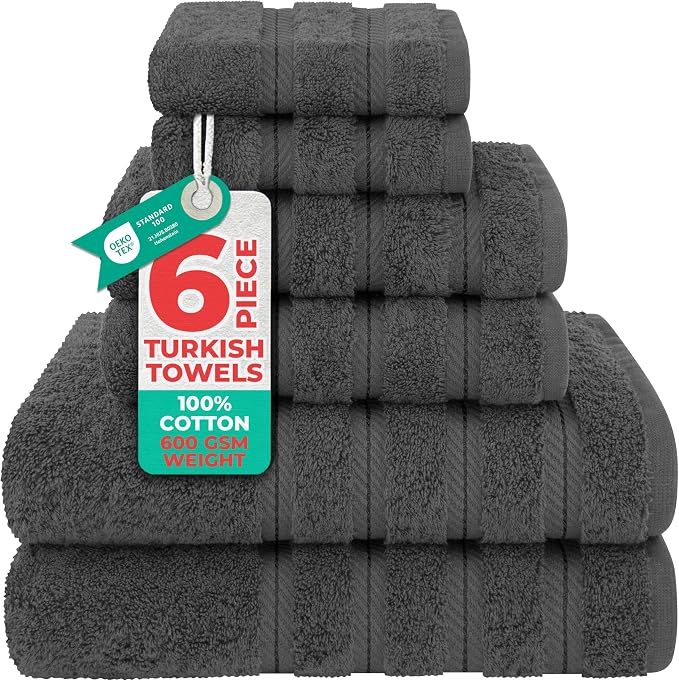 American Soft Linen 100% Cotton Luxury Turkish Towels, 6 Piece Towel Set | Soft Absorbent Quick Dry OEKO Tex Standard 100 Certificated Durable Machine Washable Breathable Premium Hotel Quality