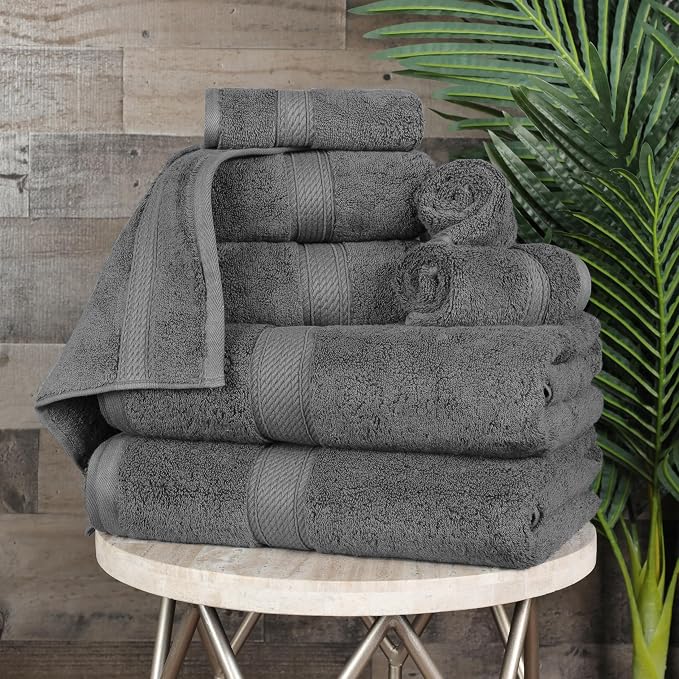 SUPERIOR Egyptian Cotton Ultra Plush & Absorbent, 8 Piece Set, Charcoal | Quick Dry, Soft Luxury Towel Set, Bath Essentials, Guest Bath, Spa, 2 Bath, 2 Hand, 4 Face Towels, Madeline Towels