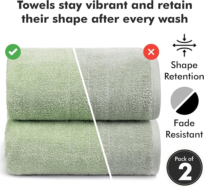 Bath Sheets – 550 GSM Extra Large Bathroom Sheet Set – Pack of 2 Jumbo Towels Light Green (71x35in) – 100% Ring Spun Cotton Soft Quick Dry Large Bath Towels for Adults Hotel Spa Bathroom Use