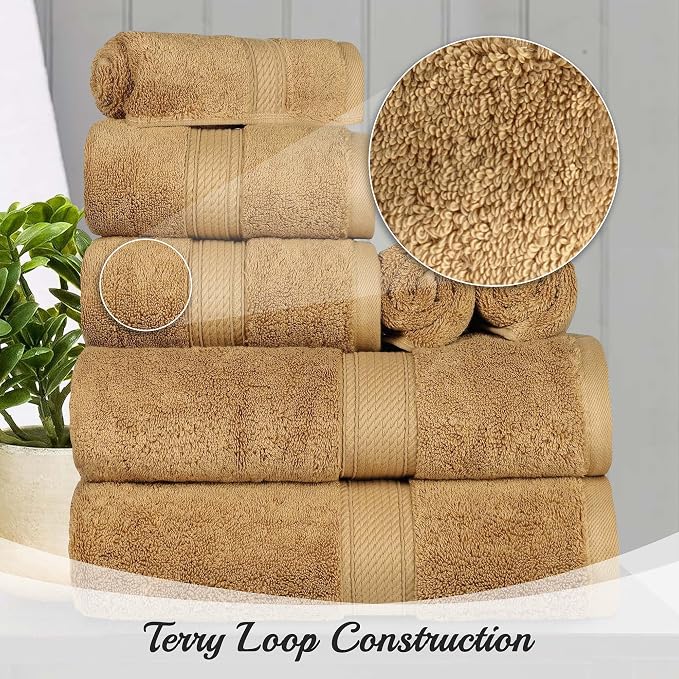 Superior Egyptian Cotton Plush & Absorbent, Bath Towel Set of 4, Toast | Quick Dry, Soft Luxury Towel Set, Bath Essentials for Bathroom, Guest Bath, Spa, 4 Piece Bath, Madeline Towels