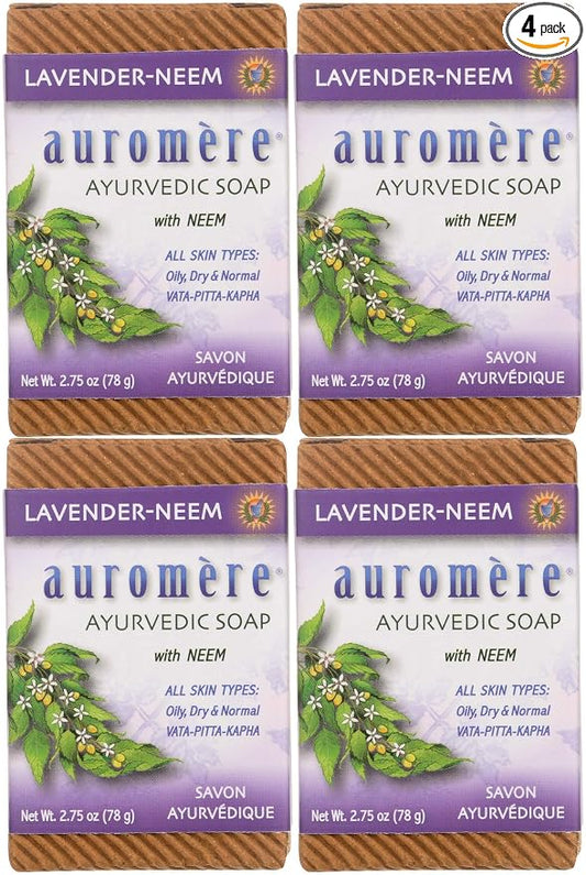Auromere Ayurvedic Bar Soap, Lavender Neem - Eco Friendly, Handmade, Vegan, Cruelty Free, Natural, Non GMO (2.75 oz), 4 pack