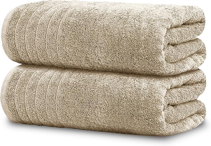 Tens Towels Pack of 2 Extra Large Bath Sheets 35 x 70 Inches, 100% Cotton, Larger & Lighter Weight, Quicker to Dry, Super Soft & Absorbent, Oversized Bath Towels, Beige