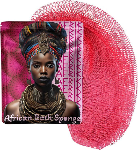 African Net Sponge, Premium Authentic Exfoliating Body Scrubber, Extra Long Stretch Bath Sponge for Shower, Deep Exfoliating Washcloth for Smooth Skin, 1 Pack (Hibiscus)
