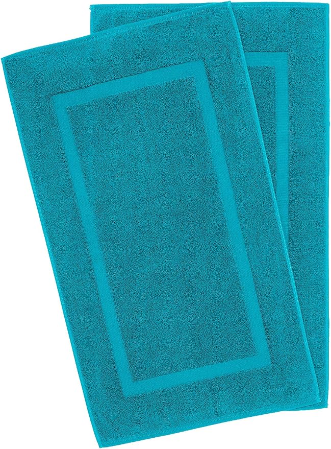 100% Cotton Bath Mats for Bathroom Floor Set of 2 Pack, 20x34 Soft Absorbent Washable Quick Dry Tub Bathmat, Aqua Blue
