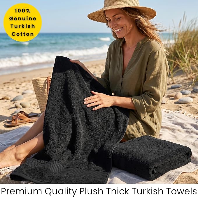 SALBAKOS 2-Piece 100% Turkish Cotton Extra Large Bath Towel 35x70 inch | Premium Hotel Quality Bath Sheet Towels | Thick, Soft, Absorbent, Oversized Bath & Beach Towels (Black, 2 Bath Sheets)