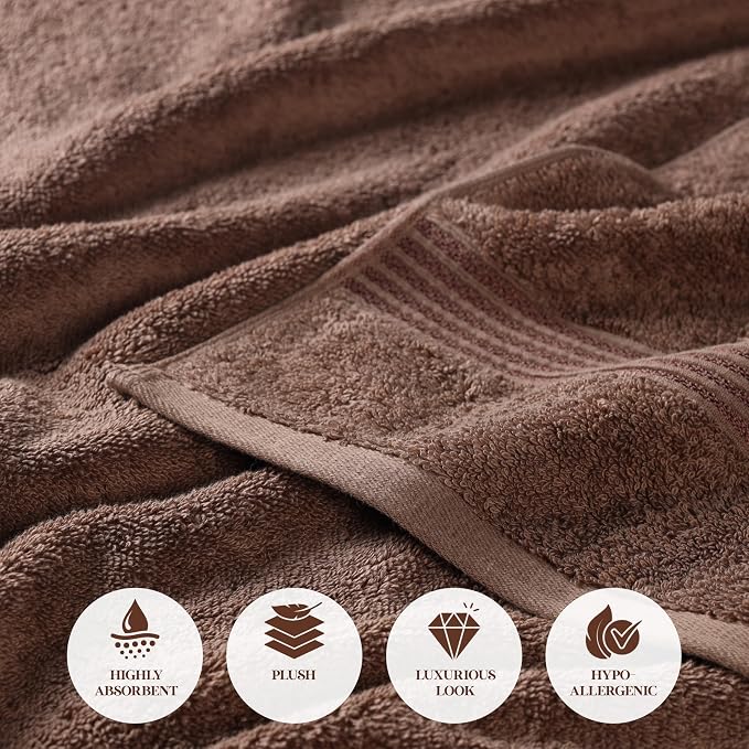 Superior Egyptian Cotton 4-Piece Bath Towel Set for Shower, Bath, Spa, Resort, Hotel, Soft Body Towels, Airbnb Essentials, Apartment, Dorm, Quick Dry, Absorbent, Bathroom Basics, Mocha