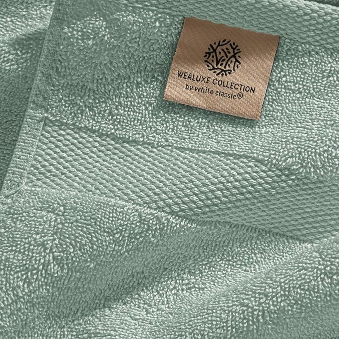 White Classic Mint Green Bath Towel Set of 6-100% Cotton Highly Absorbent Towels for Bathroom, 2 Luxury Bath Towels 650GSM, 2 Hand Towels, 2 Washcloths