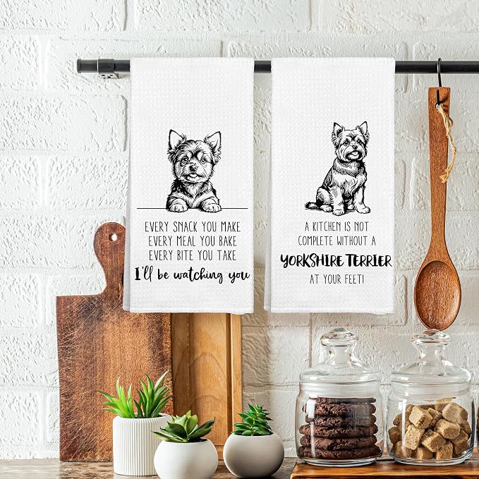 Funny Yorkshire Terrier Dog Kitchen Towels Set of 2 Decor Gifts for Women Dog Lovers Owners Mom, Cute Every Sanck You Make Decorative Kitchen Dish Hand Tea Towels for Bathroom 16x24 Inch