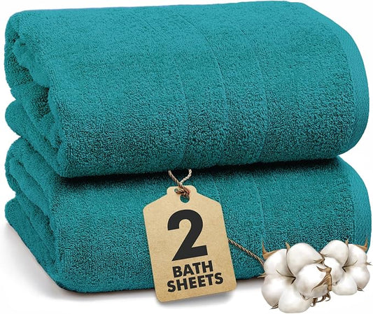 Bath Sheets – 550 GSM Extra Large Bathroom Sheet Set – Pack of 2 Jumbo Towels Teal (71x35in) – 100% Ring Spun Cotton Soft Quick Dry Large Bath Towels for Adults Hotel Spa Bathroom Use