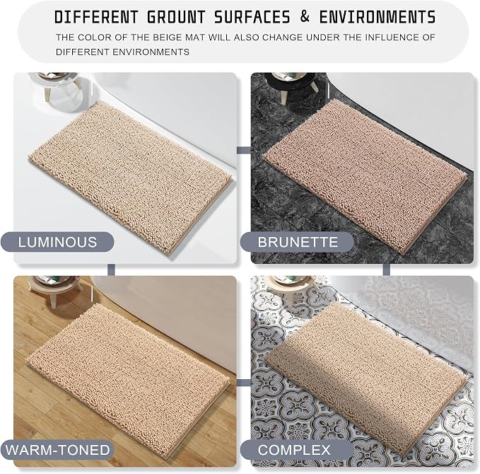 Yimobra Long Bathroom Rugs 44"x24", Extra Soft Non Slip Bath Mat for Tub, Super Absorbent Quick Dry Shaggy Rug Floor Carpet, Machine Washable,Beige