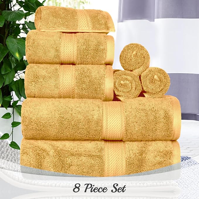 Superior Egyptian Cotton Plush & Absorbent, Bath Towel Set of 4, Gold | Quick Dry, Soft Luxury Towel Set, Bath Essentials for Bathroom, Guest Bath, Spa, 4 Piece Bath, Madeline Towels