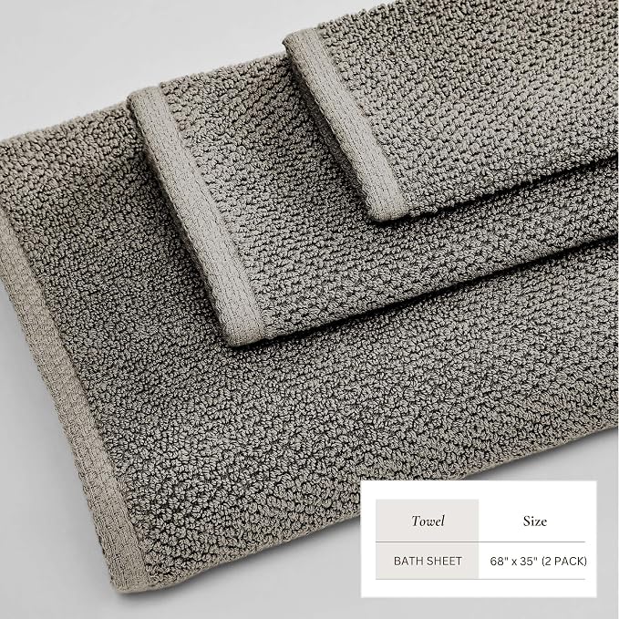 Great Bay Home 100% Cotton Oversized 2 Pack 68x35 Extra Large Towel Set - Absorbent, Quick-Drying, Durable Oversized Bath Sheets for Bathroom Décor (Dark Grey)