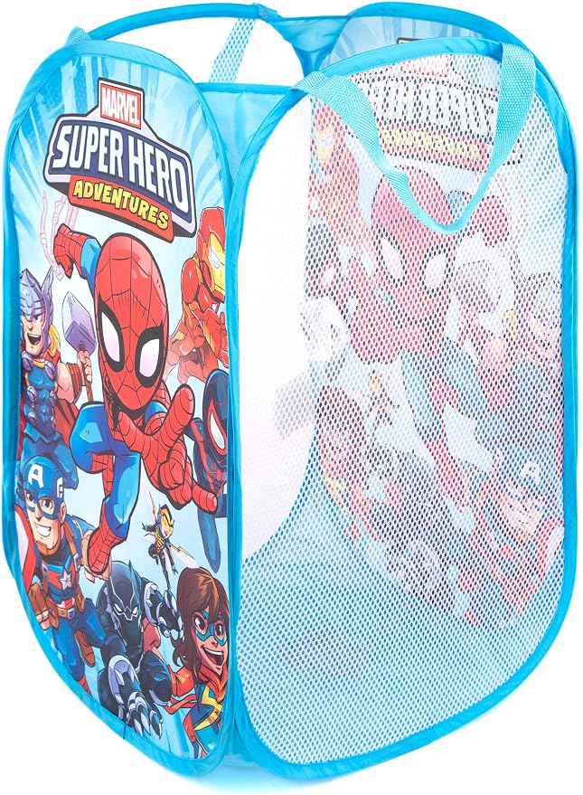 Jay Franco Marvel Super Hero Adventures Pop Up Hamper - Mesh Laundry Basket/Bag with Durable Handles - Features Spiderman, Iron Man, Captain America & Thor (Official Marvel Product)