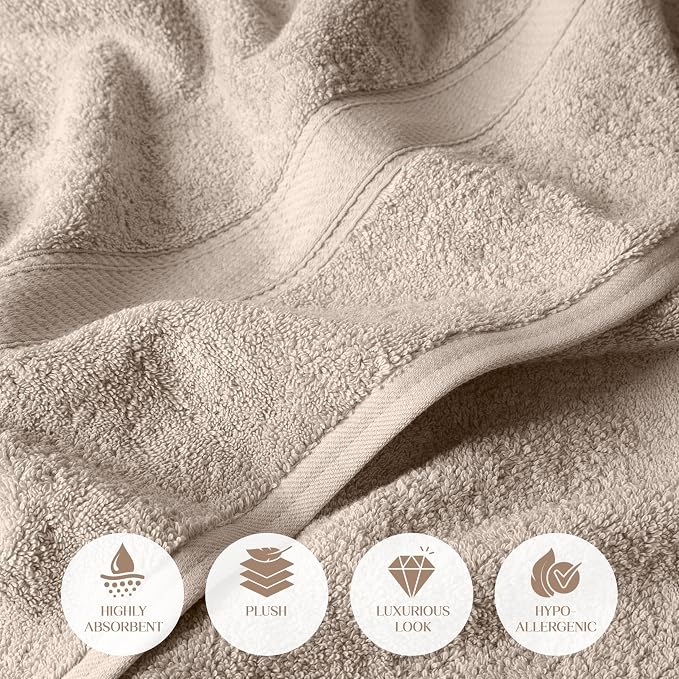 SUPERIOR Egyptian Cotton Plush & Absorbent, Bath Towel Set of 2, Stone | Quick Dry, Soft Luxury Towel Set, Bath Essentials for Bathroom, Guest Bath, Spa, 2 Piece Bath, Madeline Towels