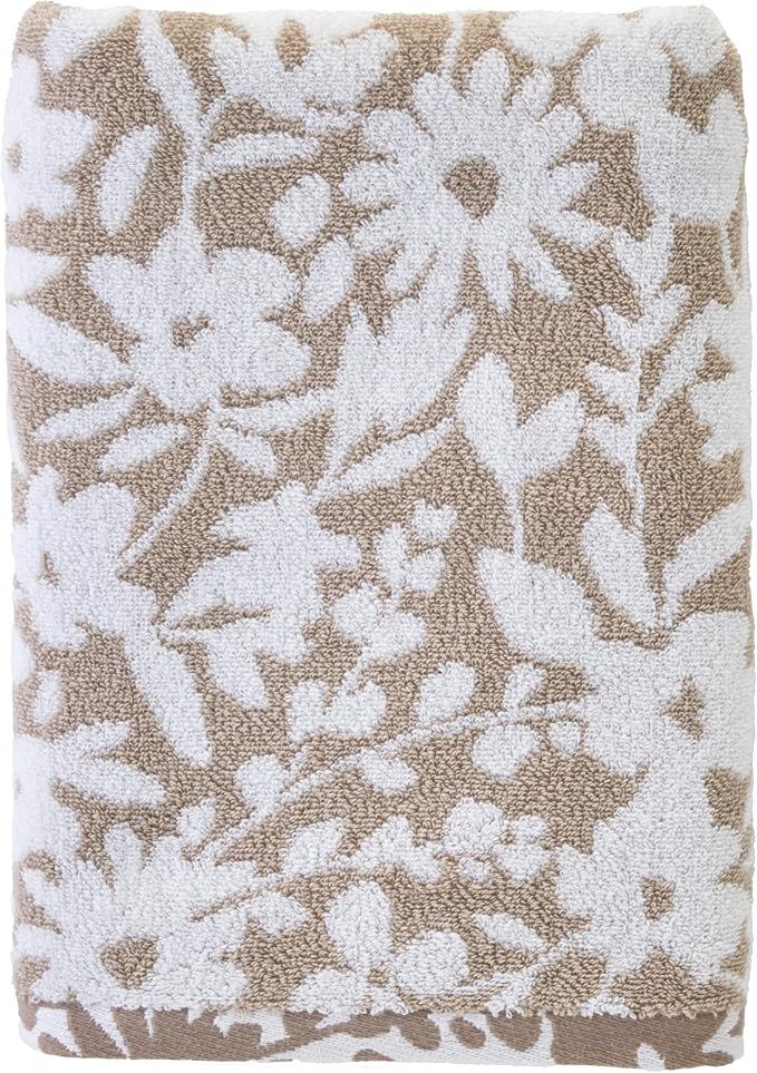 SKL Home Bedford Floral 100% Cotton Premium Bath Towel, 600 GSM, Soft & Absorbent, Reversible Jacquard, Tan