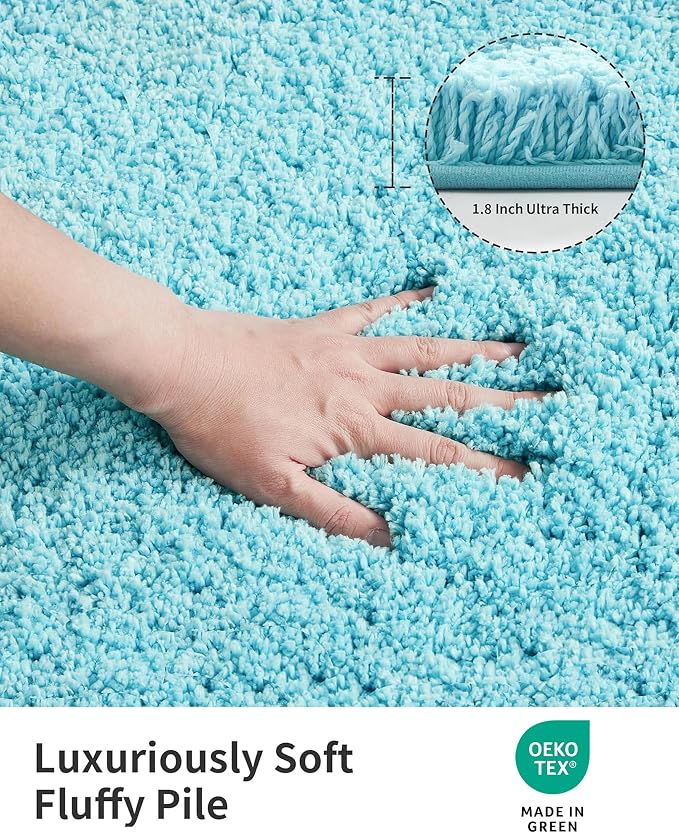 ILANGO Teal Bathroom Rugs 36" × 24" Non Slip & Super Absorbent Extra Thick Soft, Washable Bath Mat for Floor, Microfiber Plush Shaggy Bath Rug with Rubber for Bathtub Shower Room Sink