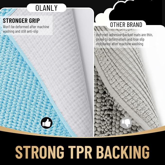 OLANLY Thick Bathroom Runner Rugs 44x24, Extra Soft Absorbent Chenille Bath Rugs, Rubber Backing, Machine Wash Dry, Long Bath Mats for Bathroom Floor, Tub and Shower, Home Decor Accessories, Sky Blue