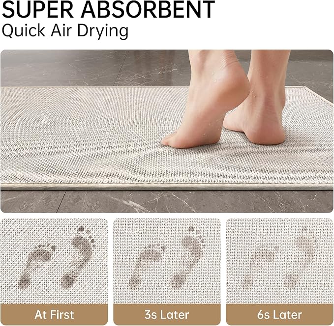 Mecko Bath Mat, Ultra Absorbent Quick Dry Bathroom Floor Mats-Upgraded Thin Cozy Cloth Bathroom Mat Fit Under Door, Rubber Non-Slip Bathroom Rug for Bathtub, Sink, Shower Room(Oatmeal,20"x32")
