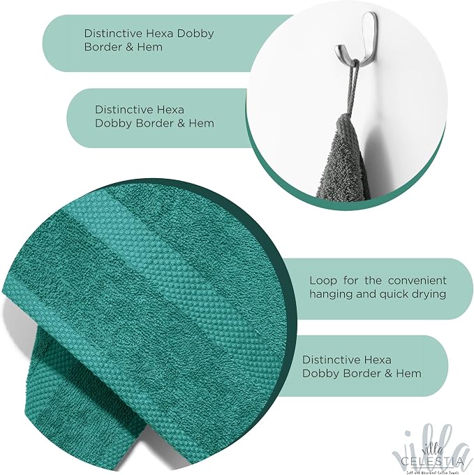 Cotton Washcloths Set of 6, 12x12 Inch, 100% Ring-Spun Combed Cotton, Soft Absorbent Quick-Dry Wash Cloths for Face and Body, Oeko-TEX Certified, Hotel & Spa Quality, Teal