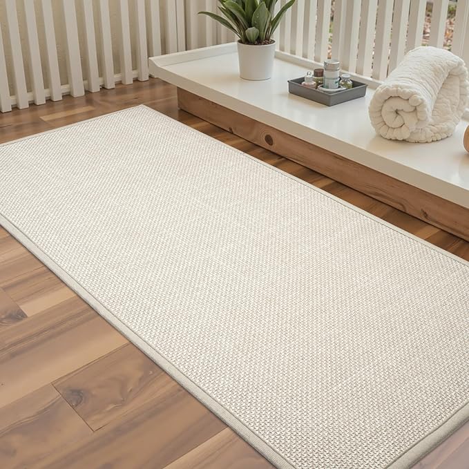 Large Bathroom Rugs Runner Non Slip Bath Mat 17" x 47", Quick Dry Bath Mat, Machine Washable Bathroom Rugs, Beige, Thin Bath Mat