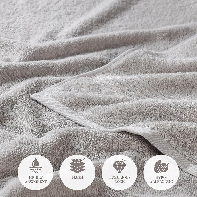 Superior Egyptian Cotton 12-Piece Towel Set, Assorted Towels for Home Bathroom, Guest Bath Decor Essentials, Includes 4 Bath, 4 Hand, 4 Face Towels/Washcloths, Quick Dry, Absorbent - Silver