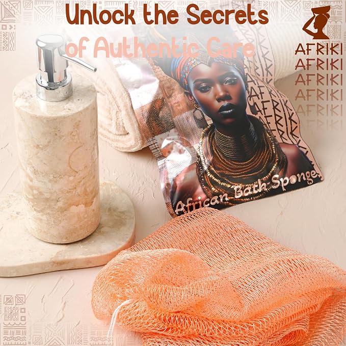 African Net Sponge, Premium Authentic Exfoliating Body Scrubber, Extra Long Stretch Bath Sponge for Shower, Deep Exfoliating Washcloth for Smooth Skin, 1 Pack (Salmon)