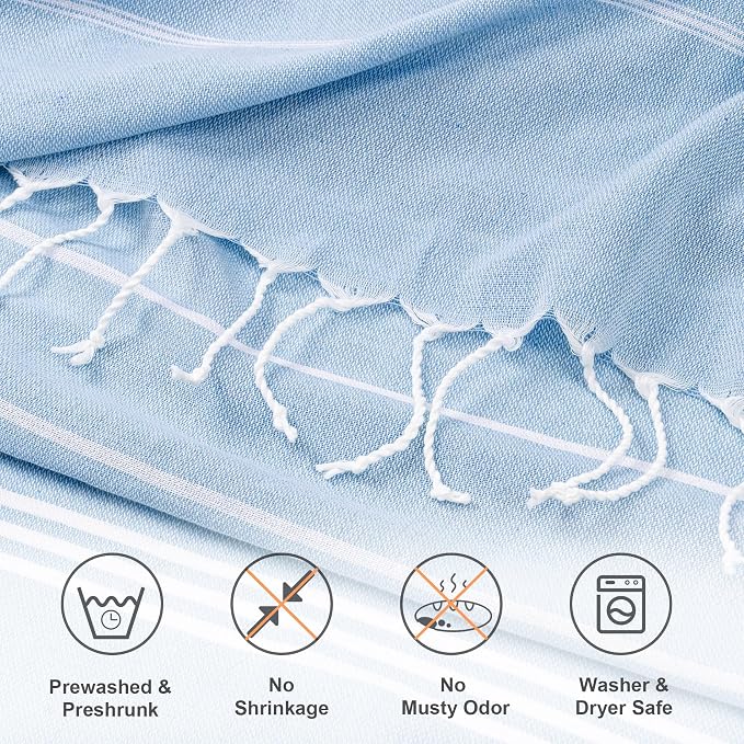 Aegero Turkish Beach Towel, 36"x71" Quick Dry Sand Free Oversized Bath Pool Swim Towel, Lightweight Travel Turkish Towels Vacation Essentials, Light Blue