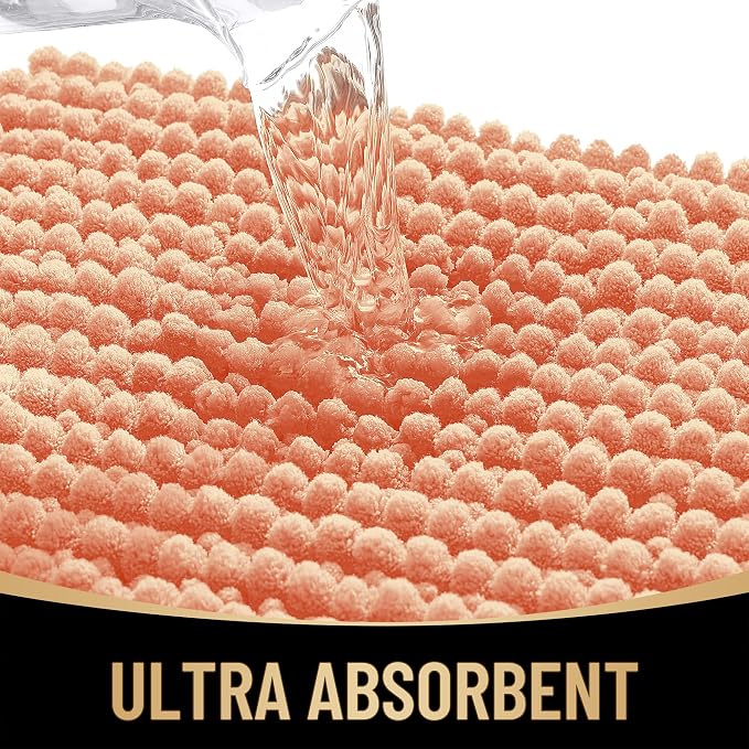 OLANLY Thick Bathroom Rugs 30x20, Extra Soft Absorbent Chenille Bath Rugs, Rubber Backing, Machine Wash Dry, Bath Mats for Bathroom Floor, Tub and Shower, Home Decor Accessories, Peach