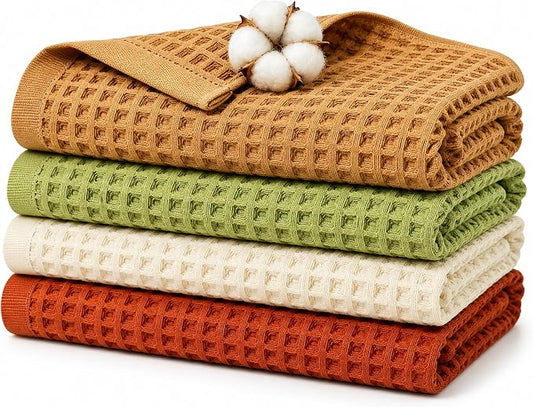 100% Cotton Waffle Towels Set, 4 Pack Bath Towels for Bathroom, 55 * 29'' Quick Dry, Super Absorbent, Soft, Bath Towel Set, Soft Lint-Free Quick Drying Towels Spa Gym, Multicolor