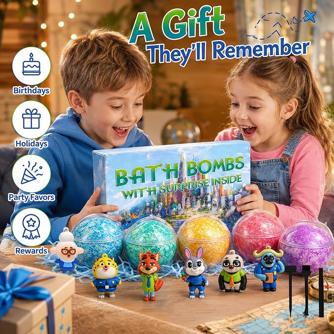 Bath Bombs for Kids: 3 in 1 Zoo City Dig a Bath Bombs with Toys Inside, Organic Bath Bomb Rich in Natural Essential Oils, Kids Bath Bomb for Dry Skin Moisturize, Summer Party Favors for Kids (6 Pcs)