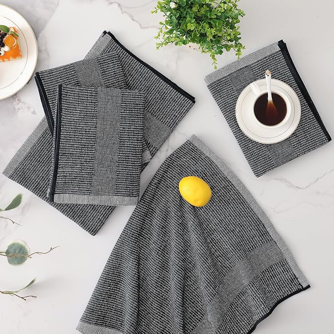 Mordimy Premium Kitchen Towels 8 Pack (18 x 28 Inches, Mixed Color), Large Cotton Kitchen Hand Towel, Flat & Terry Dish Towels for Drying Dishes, Super Absorbent Tea Dishtowels Set with Hanging Loop