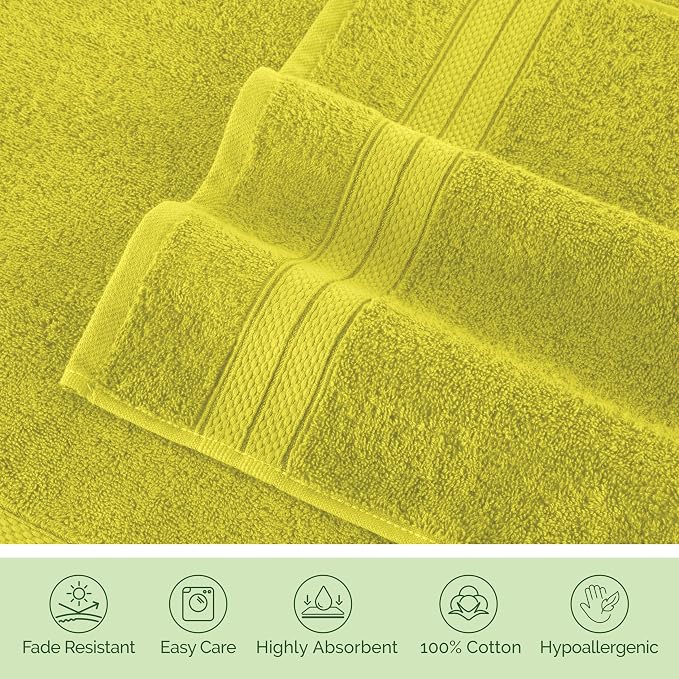 Elegant Comfort Luxury 6-Piece Towel Set, Premium Soft 100% Turkish Cotton, Three Line Popcorn Design 2 Bath Towels, 2 Hand Towels and 2 Washcloths Towel Set - Quick-Drying and Absorbent, Yellow