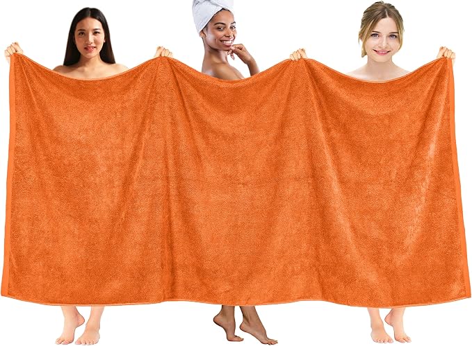 DAN RIVER Pack of 1 Jumbo Bath Sheet 40x80 Inches, Soft Fluffy Bath Sheets Towels for Adults, Quick Dry Shower Towels - Orange