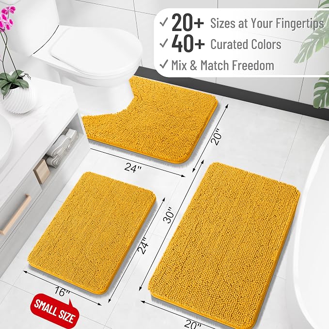 OLANLY Toilet Rugs U-Shaped 20x20, Extra Soft Absorbent Chenille Contour Bathroom Rugs for Toilet, Dry Quickly, Machine Washable, Non-Slip Bath Mat, Golden Yellow