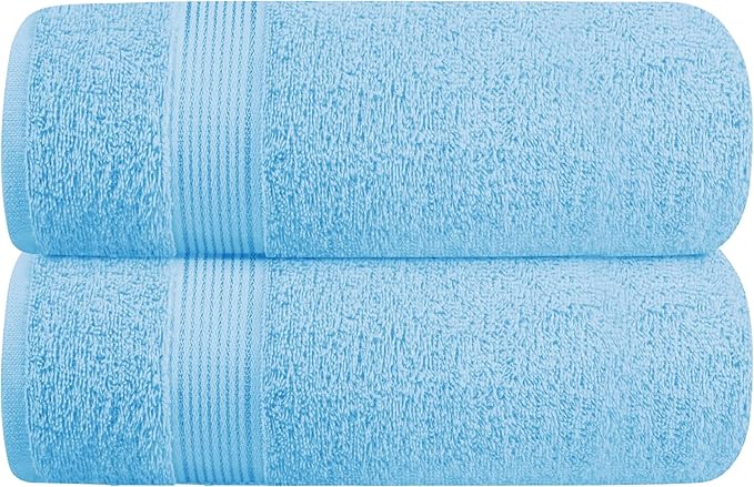 Belizzi Home Cotton 2 Pack Oversized Bath Towel Set 28x55 inches, Large Bath Towels, Ultra Absorbant Compact Quickdry & Lightweight Towel, Ideal for Gym Travel Camp Pool - Sky Blue