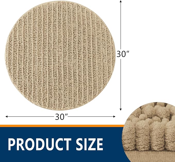Smiry Bathroom Rugs Mat Round 30x30, Soft Absorbent Chenille Bath Rugs, Non Slip Rubber Backing Machine Washable Quick Dry Bath Mats for Bathroom Floor, Tub, Shower, Home Accessories, Beige