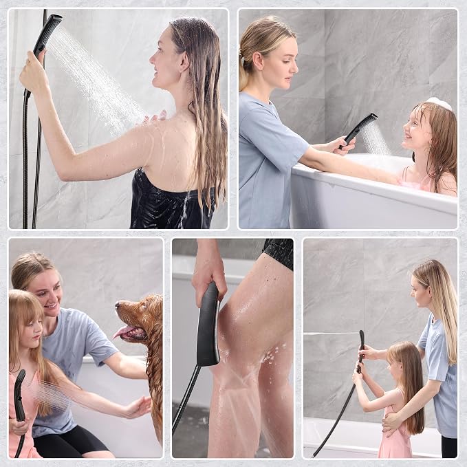 BRIGHT SHOWERS High Pressure Dual Shower Head Combo, Oil Rubbed Bronze Rainfall Showerhead with Detachable Handheld, 60" Stainless Steel Hose, Four Spray Settings