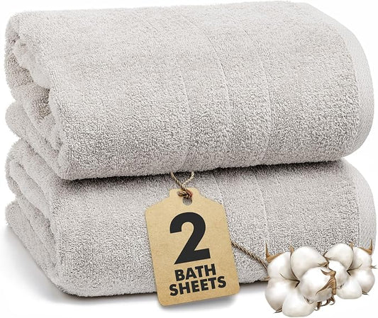 Bath Sheets – 550 GSM Extra Large Bathroom Sheet Set – Pack of 2 Jumbo Towels Light Grey (71x35in) – 100% Ring Spun Cotton Soft Quick Dry Large Bath Towels for Adults Hotel Spa Bathroom Use