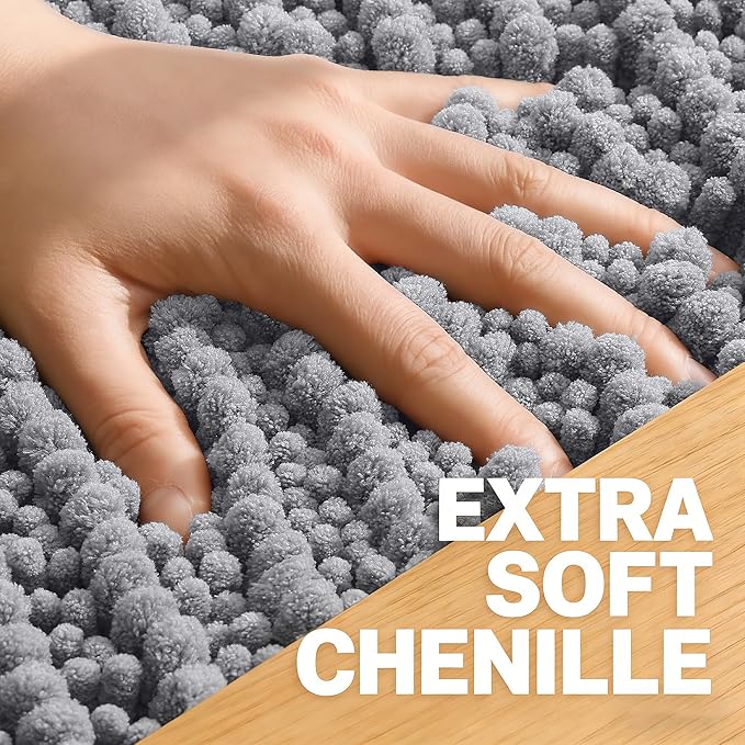 OLANLY Bathroom Rug Mat 24x16, Thick Soft and Absorbent Chenille Bath Mat, Non-Slip Rubber Backing, Machine Washable Quick Dry Bath Rugs for Tub Shower Floor, Home Decor Accessories, Grey