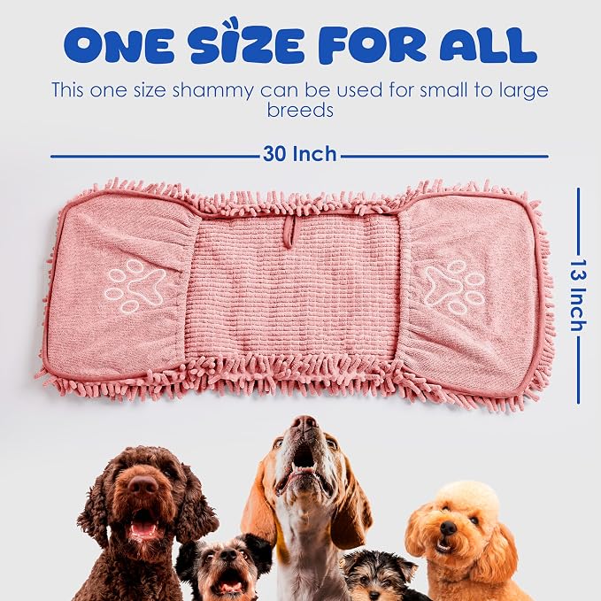 Super Absorbent Microfiber Dog Towel – Large Quick Dry Pet Bath Towel for Drying Dogs After Bathing, Swimming & Grooming – Puppy, Small & Large Dog Bath Supplies-Coffee (Pink)