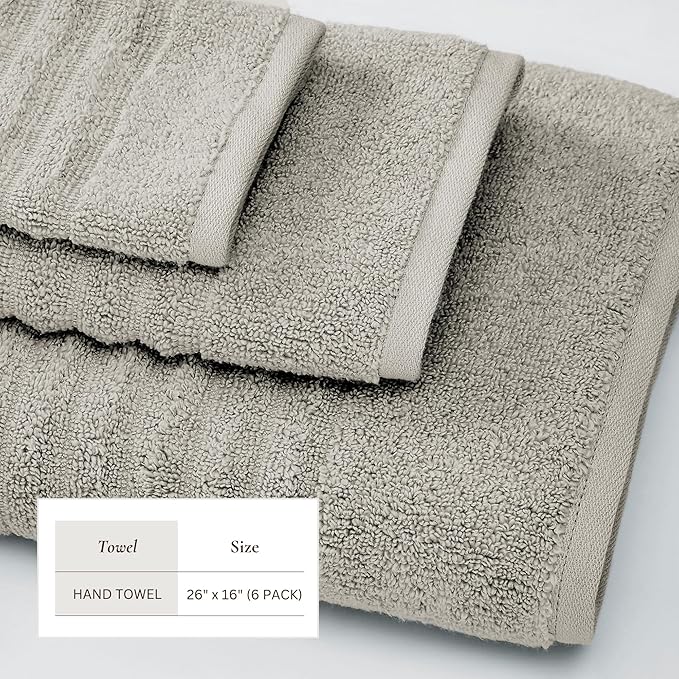 Great Bay Home 6 Pack Hand Towel Set - 100% Cotton Towels - Absorbent & Quick-Dry Towels for Bathroom (Mid Grey)