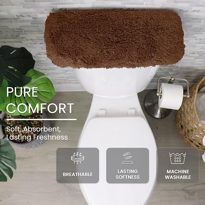 Home Weavers Allure Collection Cotton Toilet Tank Lid Rug for Bathroom, Soft Absorbent, Machine Washable Toilet Tank Top Rug, 10"x22" Brown