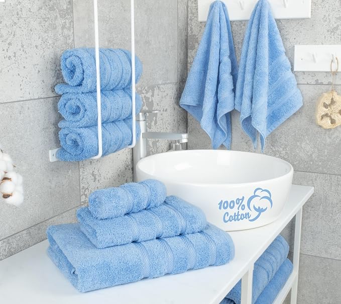 American Soft Linen 100% Cotton Luxury Turkish Towels, 6 Piece Towel Set | Soft Absorbent Quick Dry OEKO Tex Standard 100 Certificated Durable Machine Washable Breathable Premium Hotel Quality