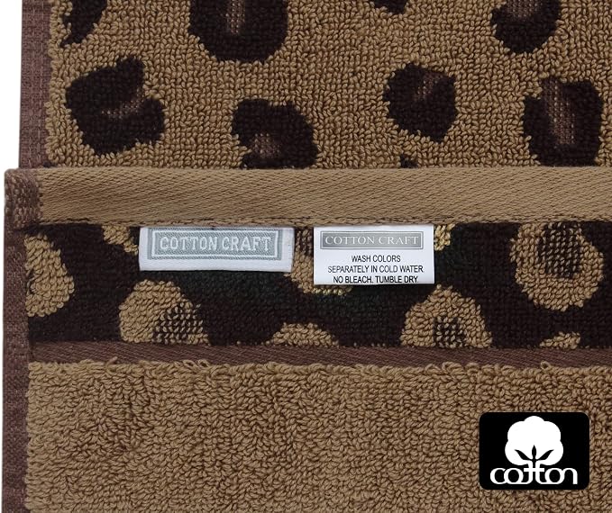 COTTON CRAFT Cheetah Bath Towel - 2 Pack Large 30 x 52 Animal Print Leopard Africa Safari 100% Cotton Jacquard Towel - 550 GSM Soft Absorbent Luxurious Bathroom Shower Spa Decorative Guest Towel