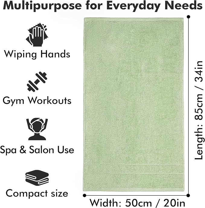 100% Ring Spun Cotton Hand Towels for Bathroom – 550 GSM Soft & Absorbent Towel Set– Pack of 6 Small Towel (34x20in) – Quick Dry Luxury Cotton Hand Towels – Light Green